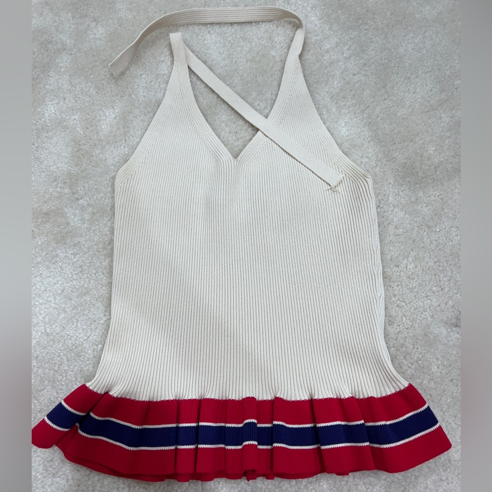 Sandro Striped and Ruffled Hem Tank Top
